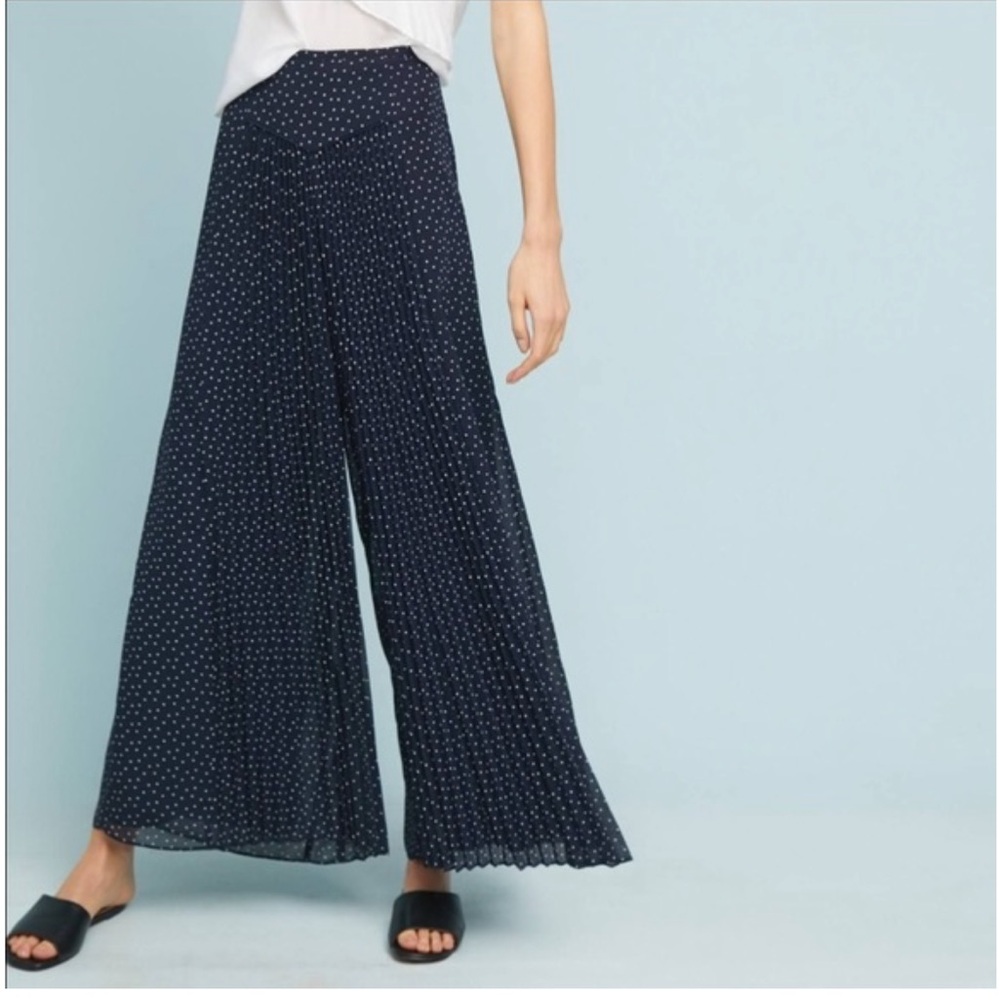 Women's Navy Polka Dot Wide-Leg Pants